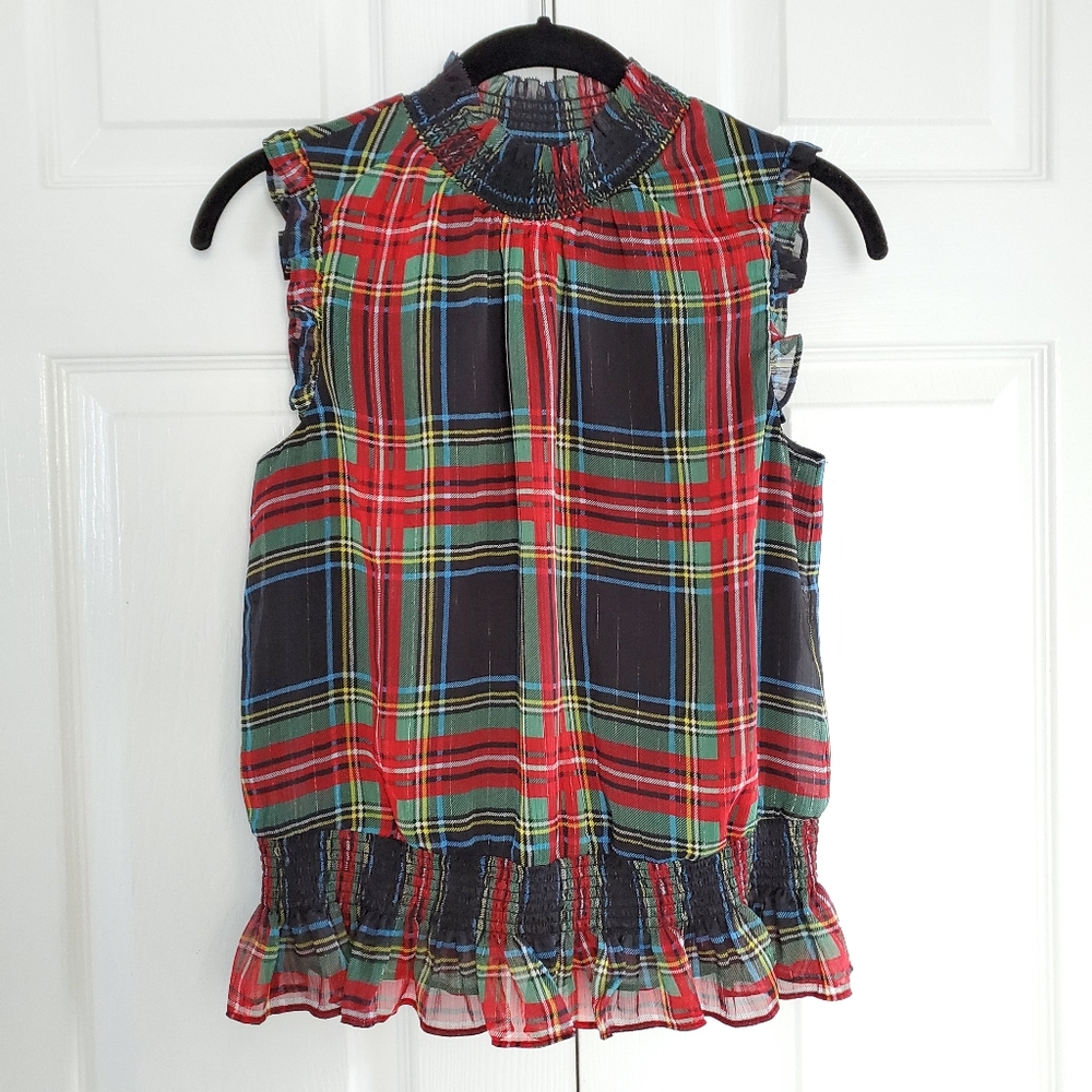 NEW J. Crew Stewart Gilded Tartan Mock Neck Top - Picture 3 of 11
